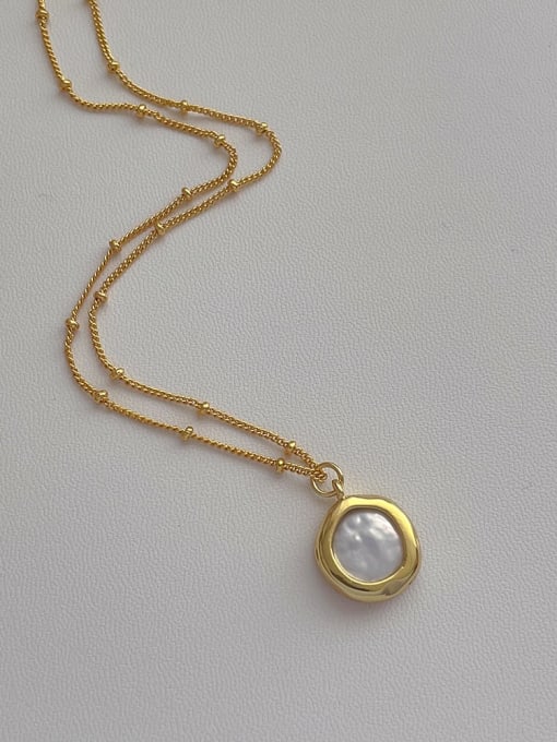 Wrapped pearl necklace Brass Imitation Pearl Geometric Minimalist Necklace