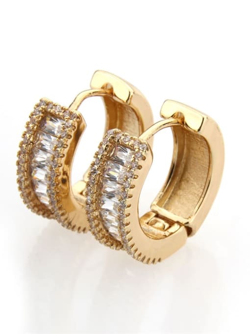 Gold plated white zirconium Brass Cubic Zirconia Round Vintage Huggie Earring