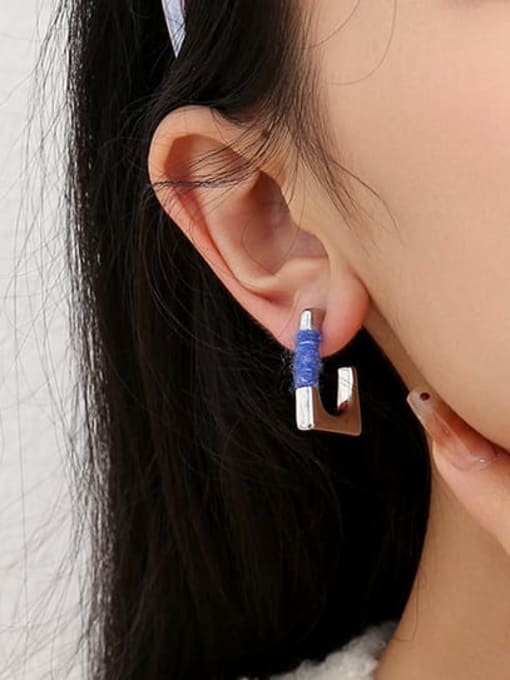 Five Color Brass Velvet Geometric Minimalist Stud Earring 1