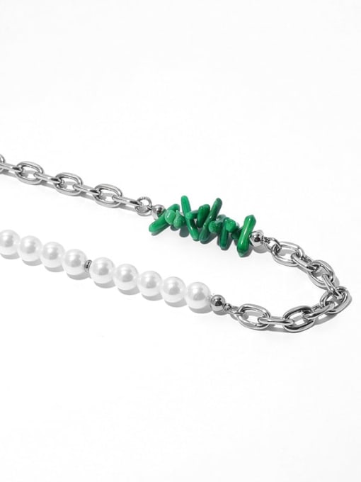 TINGS Titanium Steel Freshwater Pearl Enamel Irregular   Vintage Asymmetrical Chain Necklace 3
