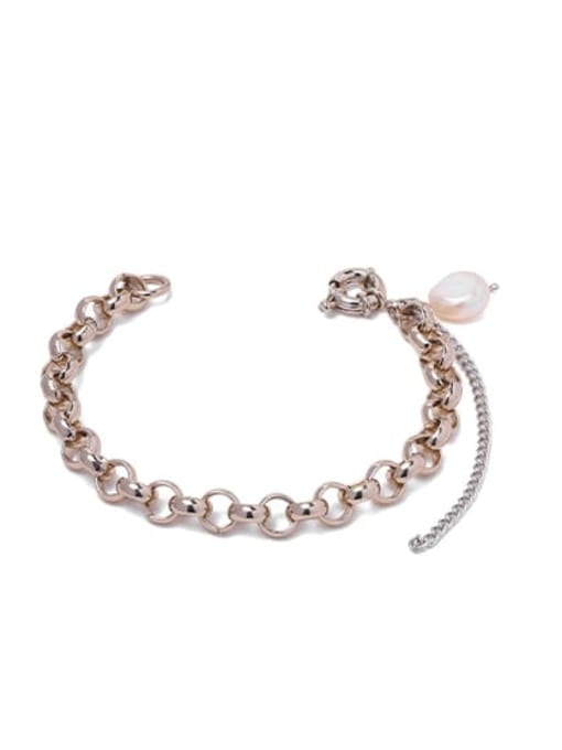 Coffee gold pearl bracelet Brass Imitation Pearl Geometric Hip Hop Link Bracelet