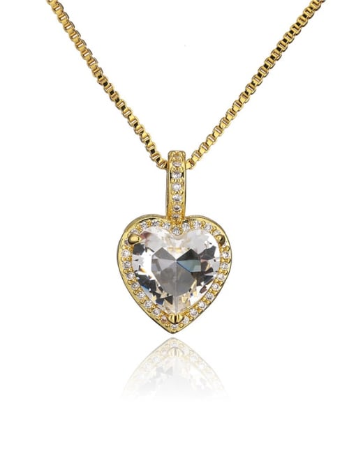 20818 Brass Cubic Zirconia Trend Heart  Pendant Necklace
