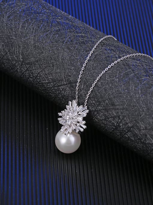 YILLIN Brass Imitation Pearl Flower Minimalist Necklace 1
