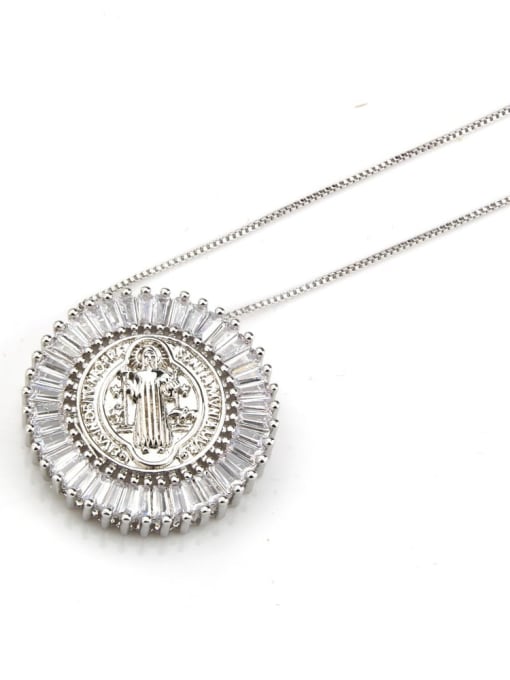 Platinum plating Brass Cubic Zirconia Round Vintage Regligious Necklace