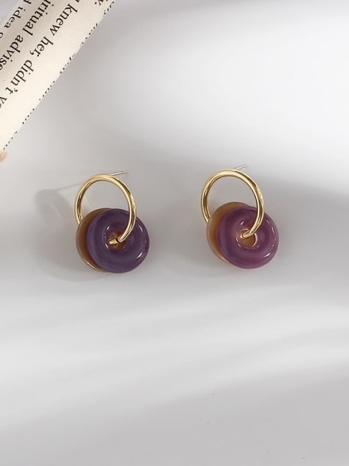 Taro purple Copper Acrylic Round Minimalist Huggie Trend Korean Fashion Earring