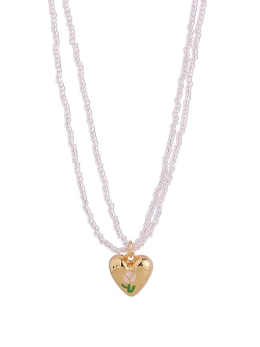 Five Color Brass Glass beads Enamel Heart Bohemia Multi Strand Necklace