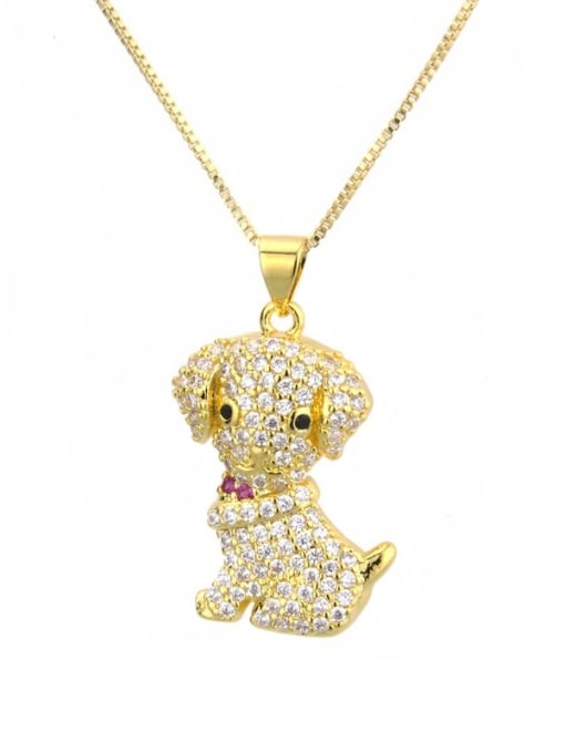 renchi Brass Cubic Zirconia Dog Cute Necklace 1