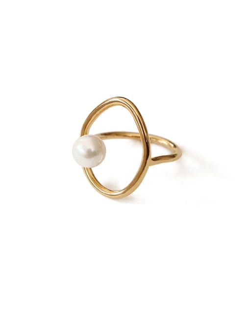 Gold Brass Imitation Pearl Geometric Minimalist Band Ring