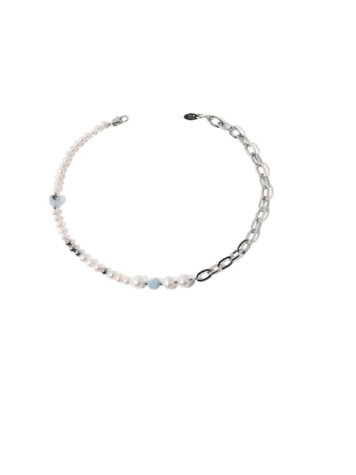 TINGS Brass Imitation Pearl Locket Vintage Asymmetric pearl geometric chain Necklace 0