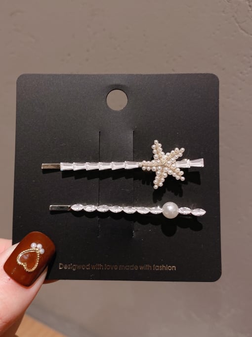 White zircon plated with real gold BrassTrend  Imitation Pearl  Leaf Hair Pin