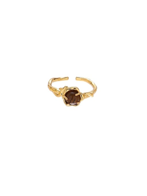 Tiger Eye Stone Ring 2 Brass Carnelian Geometric Vintage Band Ring