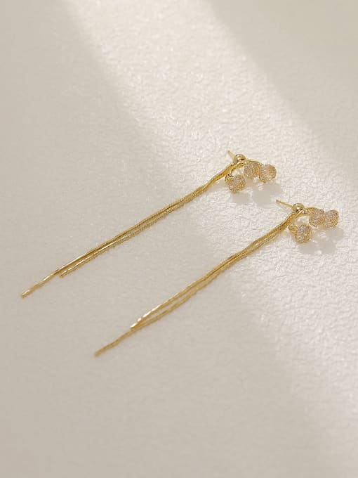 HYACINTH Brass Cubic Zirconia Tassel Minimalist Threader Earring 3