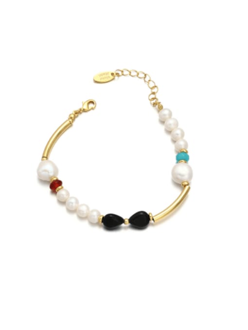 Five Color Brass Freshwater Pearl Geometric Vintage Beaded Bracelet