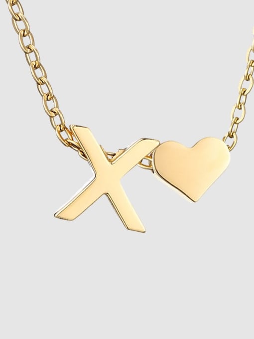 X 14K Gold Stainless steel Letter Minimalist  Heart Pendant Necklace
