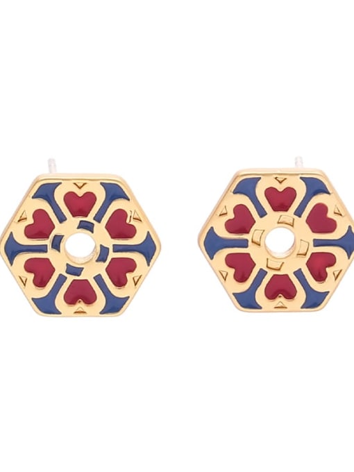 Model 14 Brass Enamel Geometric Ethnic Stud Earring