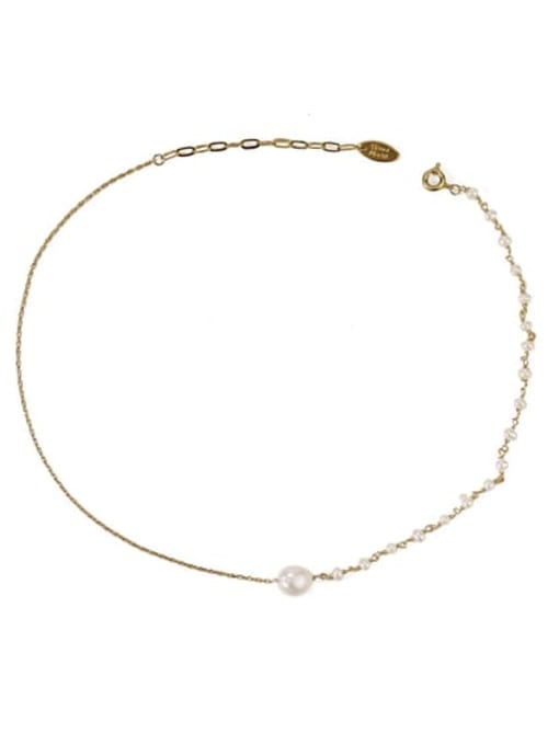 gold Brass Freshwater Pearl Round Vintage Necklace