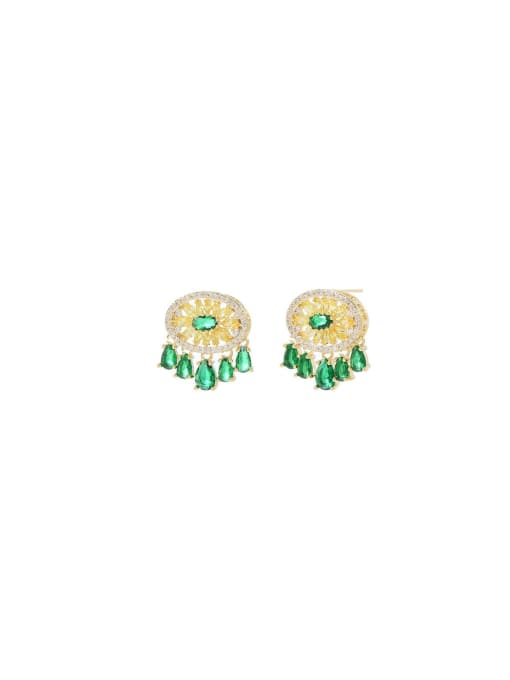 YOUH Brass Cubic Zirconia Green Tassel Stud Earring 0