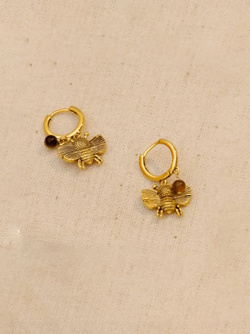 HYACINTH Brass Bee Vintage Huggie Earring 1