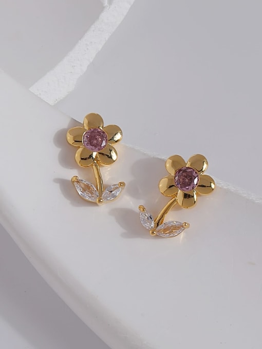 16k gold Brass Cubic Zirconia Flower Minimalist Stud Earring