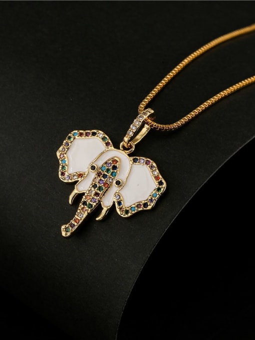 AOG Brass Rhinestone Enamel  Trend Elephant Pendant Necklace 1