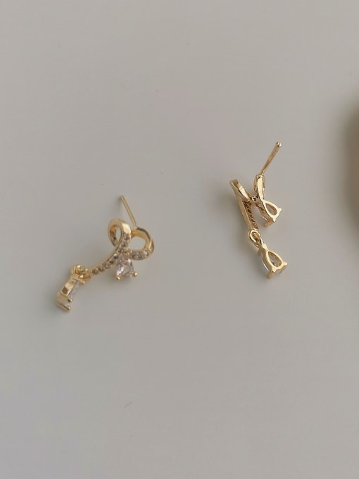 gold Copper Cubic Zirconia Bowknot Minimalist Stud Trend Korean Fashion Earring