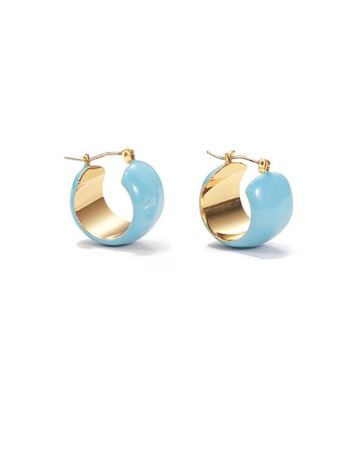 Light Blue Earrings Brass Enamel  Minimalist  U-shaped  Huggie Earring