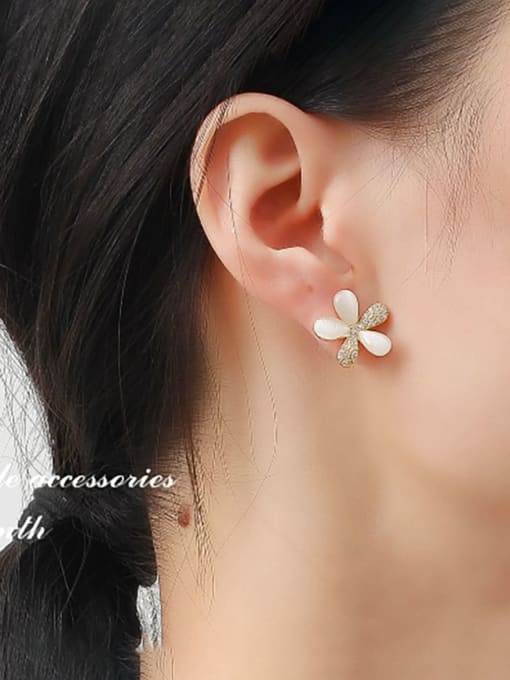 HYACINTH Brass Cubic Zirconia Flower Dainty Stud Trend Korean Fashion Earring 1
