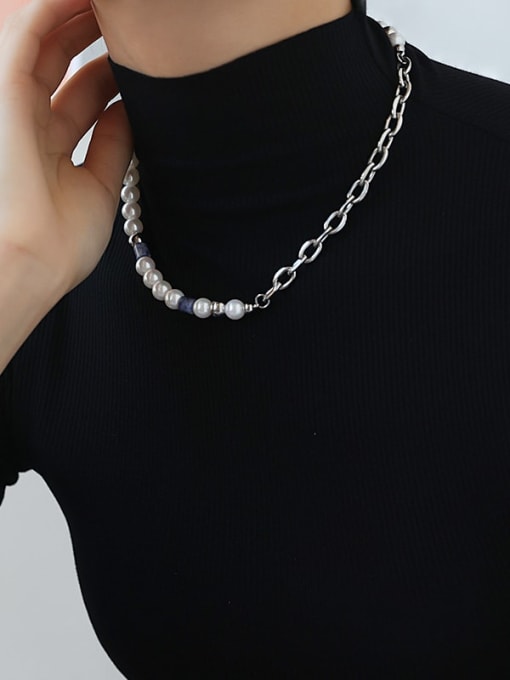 TINGS Titanium Steel Imitation Pearl Geometric Vintage Beaded Necklace 2