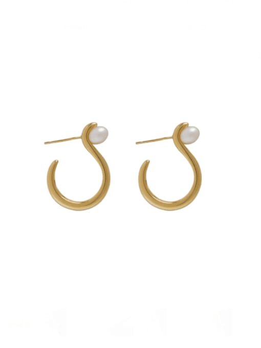 14k gold Brass Imitation Pearl Geometric Minimalist Hook Earring