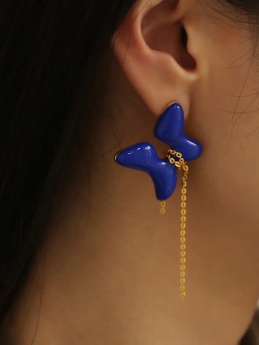 ACCA Brass Enamel Butterfly Tassel Trend Stud Earring 1