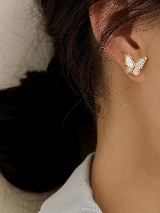 HYACINTH Brass Shell Butterfly Cute Clip Trend Korean Fashion Earring 1