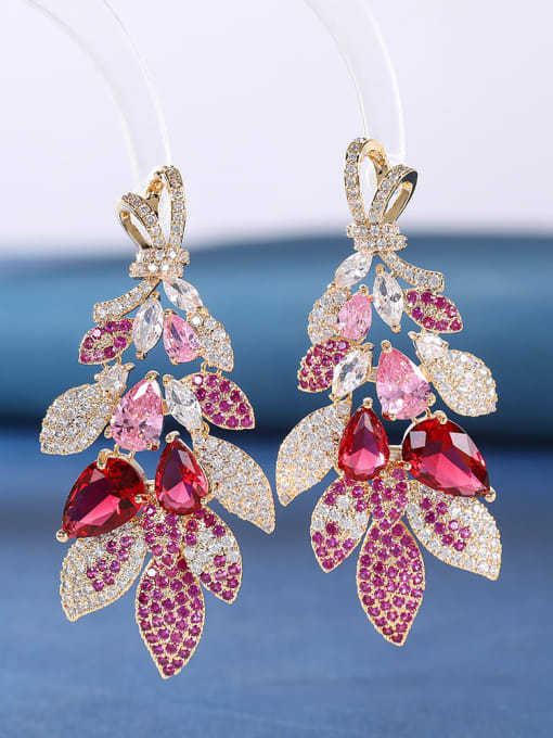 red Brass Cubic Zirconia Multi Color Flower Luxury Cluster Earring