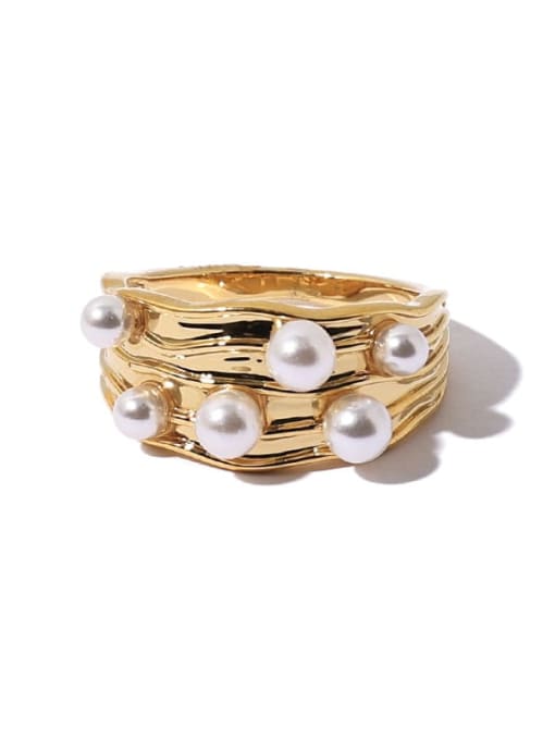 Five Color Brass Imitation Pearl Irregular Vintage Band Ring