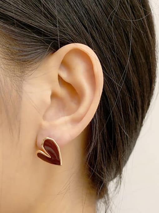 HYACINTH Brass Enamel Heart Minimalist Stud Trend Korean Fashion Earring 1