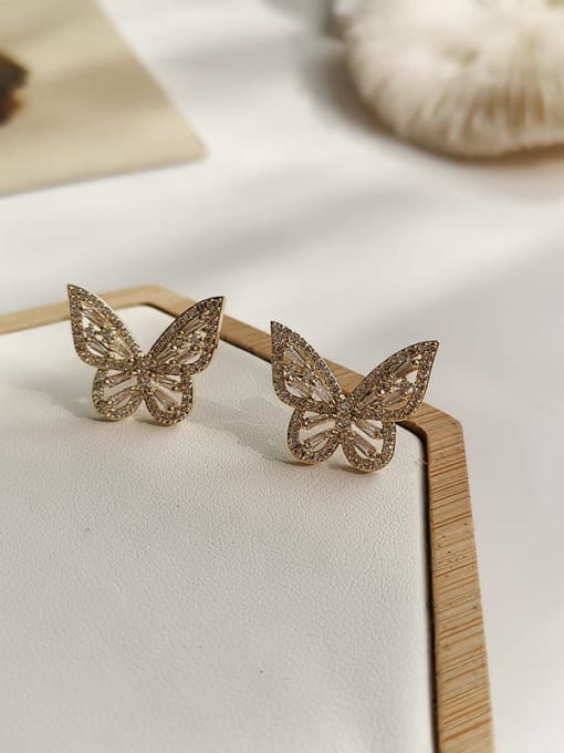 14k gold Copper Cubic Zirconia Butterfly Dainty Drop Trend Korean Fashion Earring