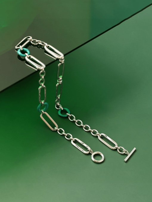 Green dripping oil Brass Enamel Geometric Vintage Hollow Geometric Chain Necklace