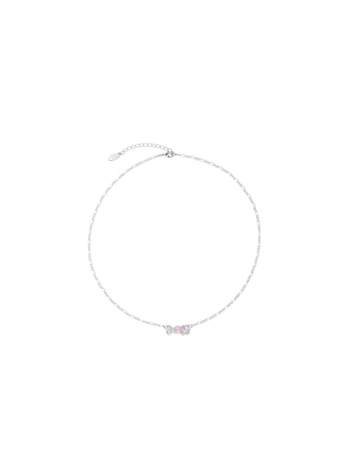 TINGS Brass Cubic Zirconia Pink Geometric Dainty Necklace 0