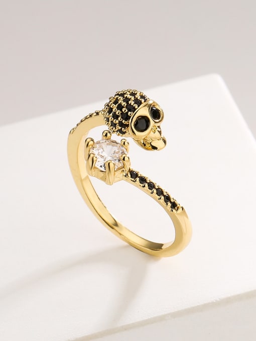 AOG Brass Cubic Zirconia Skull Hip Hop Band Ring 2