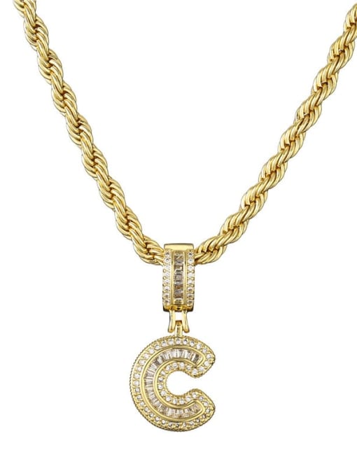 C Brass Cubic Zirconia  Vintage Letter Pendant Necklace