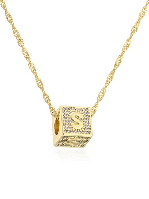 22375 S Brass Cubic Zirconia Square Hip Hop Letter Pendant Necklace