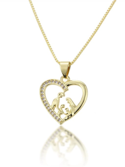 gold-plated Brass Cubic Zirconia Heart Pendant  Necklace