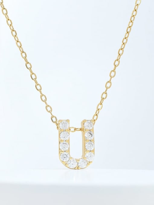 Gold XL63375 U Brass Cubic Zirconia Letter Minimalist Necklace