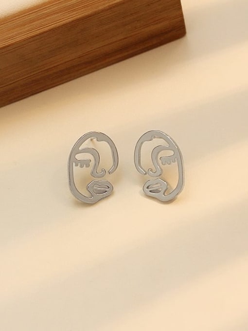 White K Copper Simple People Insurance Abstract Stud Trend Korean Fashion Earring