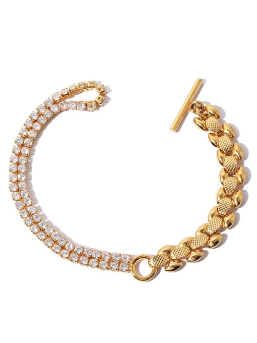 golden Brass Cubic Zirconia Geometric Vintage Strand Bracelet