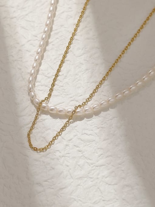 14k Gold Brass Freshwater Pearl Locket Minimalist Multi Strand Trend Korean Fashion Necklace
