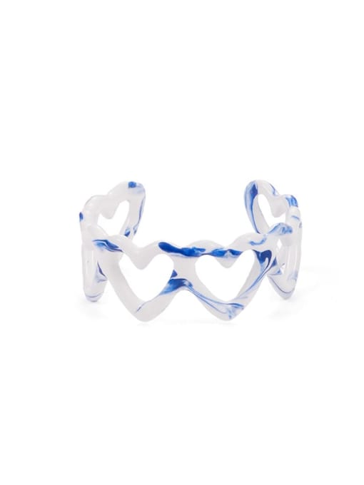 Blue and white drop oil Zinc Alloy Enamel Heart Minimalist Band Ring