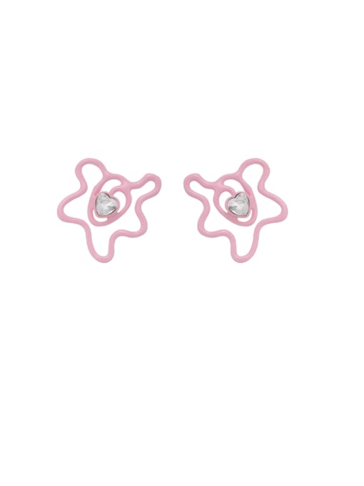 Light Pink Brass Enamel Hollow  Flower Minimalist Stud Earring