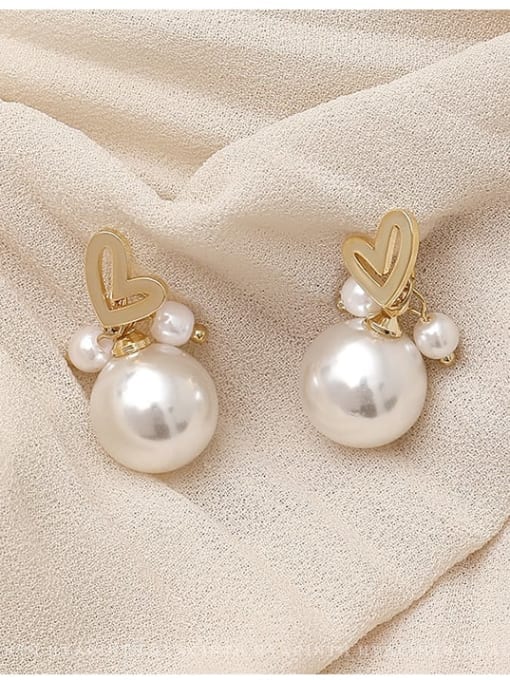 HYACINTH Copper Imitation Pearl Heart Minimalist Stud Trend Korean Fashion Earring 3
