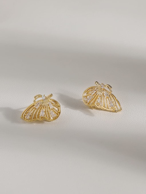 gold Copper Cubic Zirconia Butterfly Cute Stud Trend Korean Fashion Earring