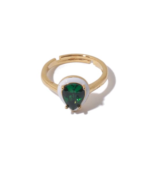 Emerald Ring Brass Enamel Cubic Zirconia Water Drop Vintage Band Ring